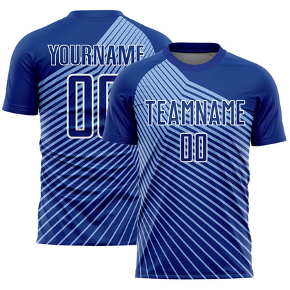 Custom Royal Light Blue-White Lines Sublimation Soccer Uniform Jersey - Sky-Custom