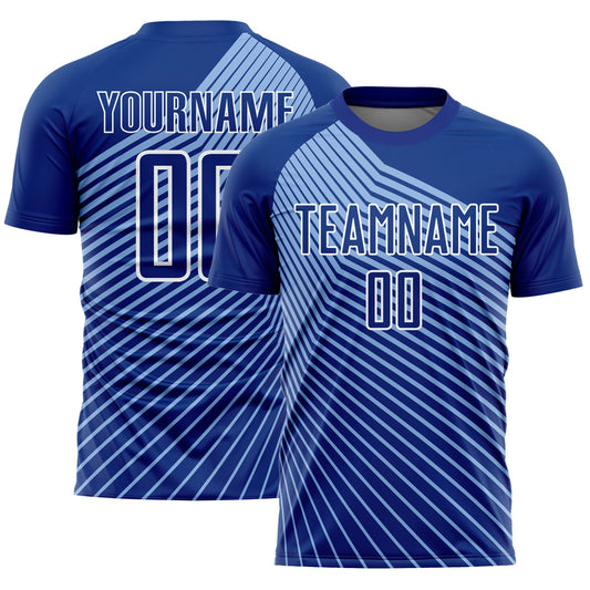 Custom Royal Light Blue-White Lines Sublimation Soccer Uniform Jersey - Sky-Custom