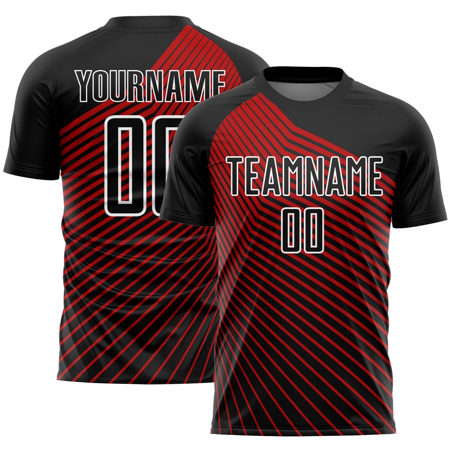 Custom Black Red-White Lines Sublimation Soccer Uniform Jersey - Sky-Custom