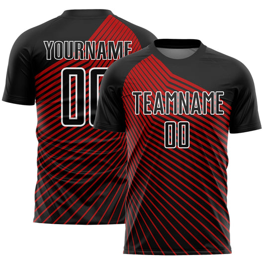 Custom Black Red-White Lines Sublimation Soccer Uniform Jersey - Sky-Custom