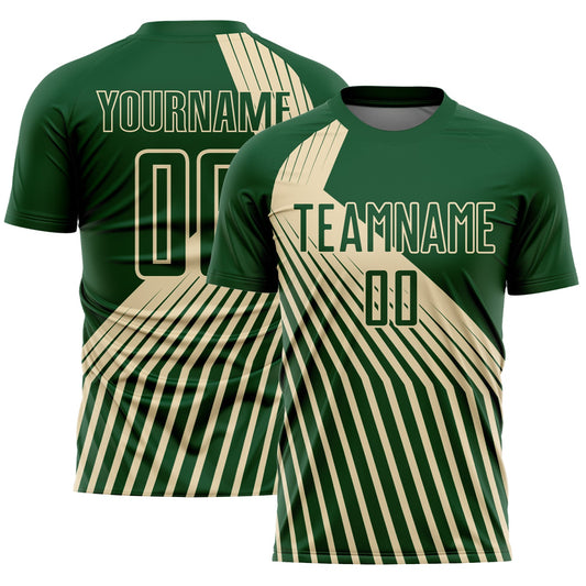 Custom Green Cream Lines Sublimation Soccer Uniform Jersey - Sky-Custom