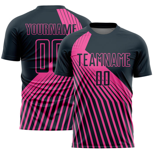 Custom Navy Pink Lines Sublimation Soccer Uniform Jersey - Sky-Custom