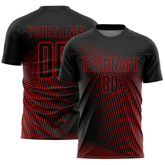 Custom Black Red Lines Sublimation Soccer Uniform Jersey - Sky-Custom