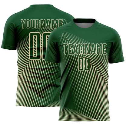 Custom Green Cream Lines Sublimation Soccer Uniform Jersey - Sky-Custom
