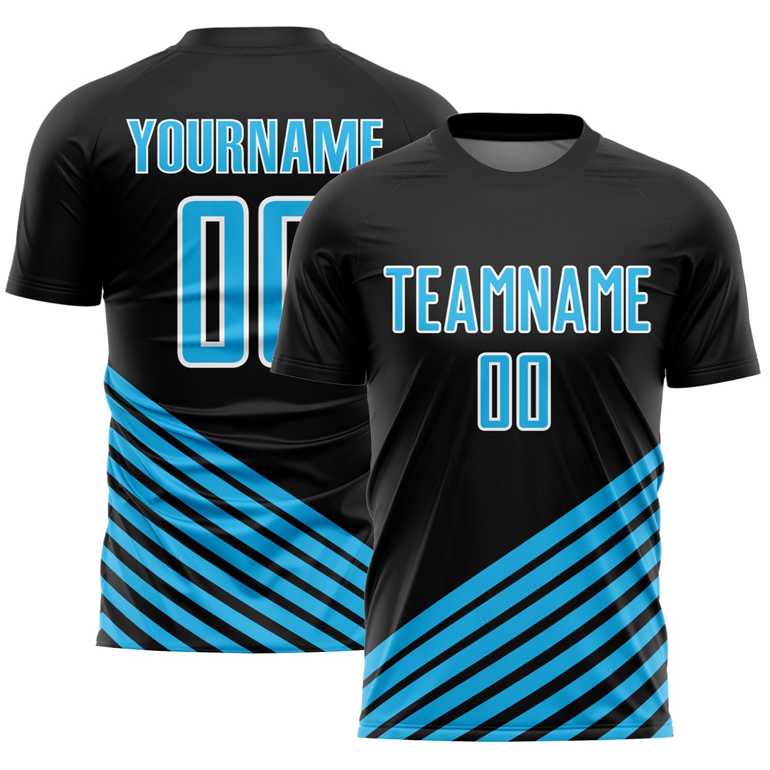 Custom Black Sky Blue-White Lines Sublimation Soccer Uniform Jersey - Sky-Custom