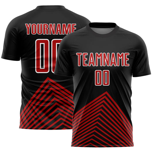 Custom Black Red-White Lines Sublimation Soccer Uniform Jersey - Sky-Custom