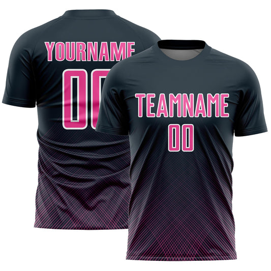 Custom Navy Pink-White Lines Sublimation Soccer Uniform Jersey - Sky-Custom
