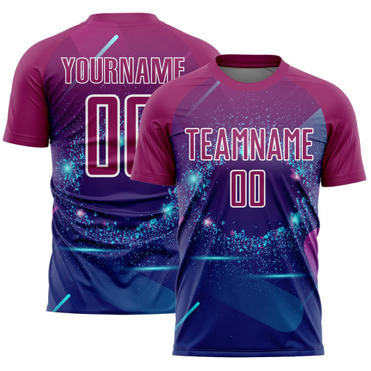 Custom Royal Purple-White Stars And Lines Sublimation Soccer Uniform Jersey - Sky-Custom