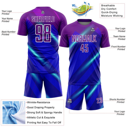 Custom Royal Purple-White Lines Sublimation Soccer Uniform Jersey - Sky-Custom