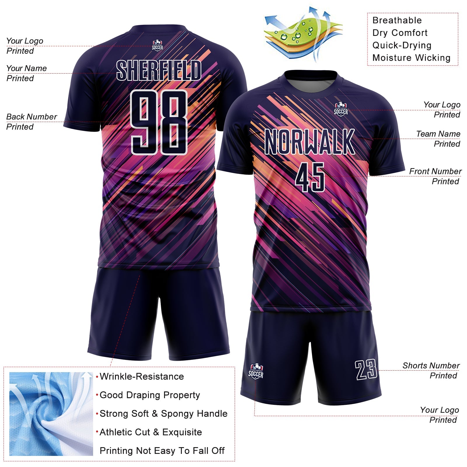 Custom Navy White Lines Sublimation Soccer Uniform Jersey - Sky-Custom