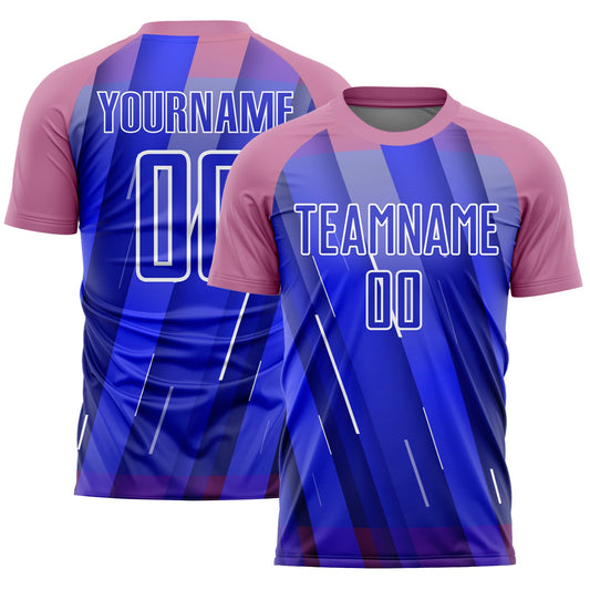 Custom Royal Medium Pink-White Lines Sublimation Soccer Uniform Jersey - Sky-Custom