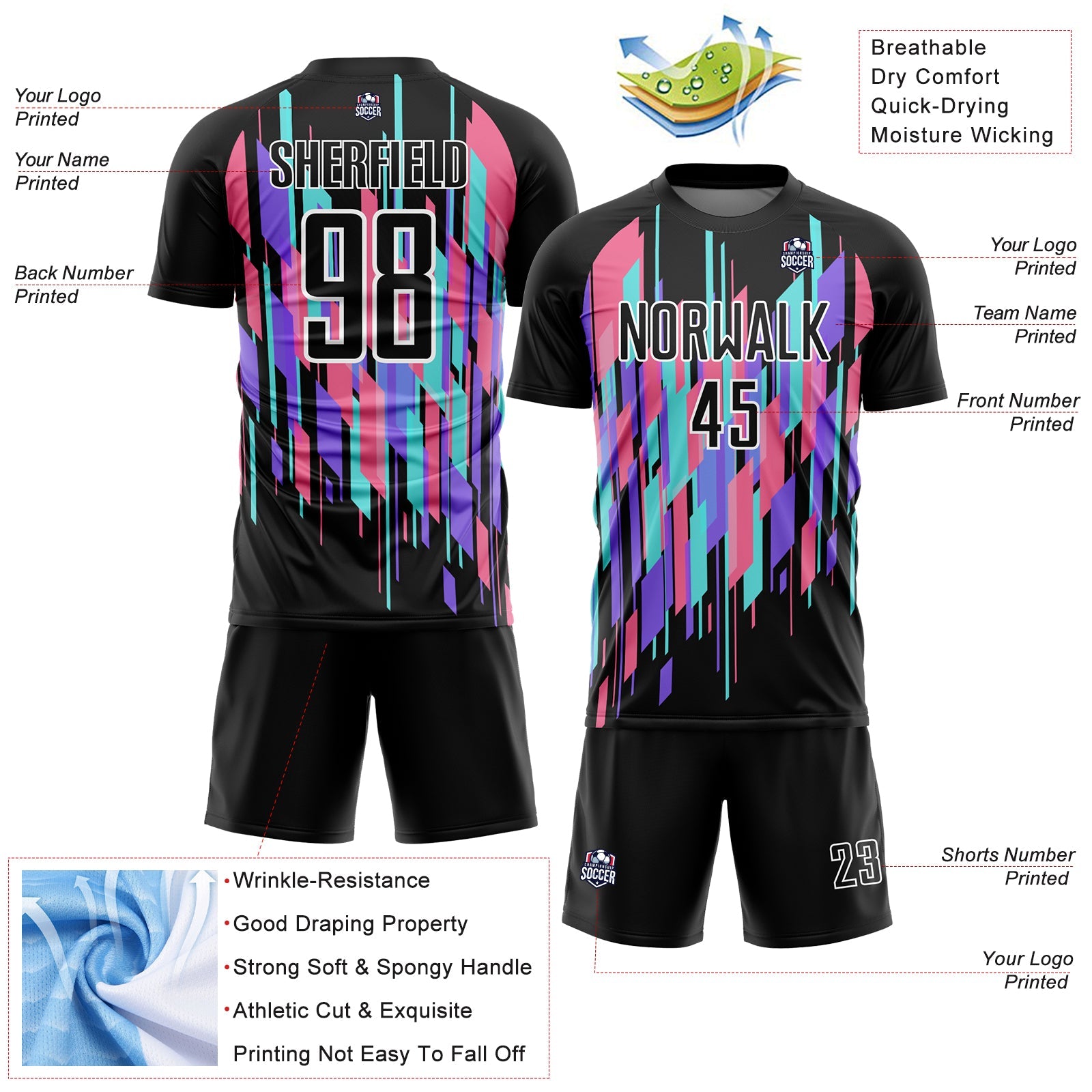 Custom Black White Geometric Shapes Sublimation Soccer Uniform Jersey - Sky-Custom