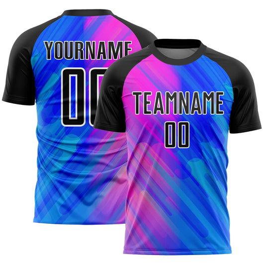 Custom Royal Black-Pink Lines Sublimation Soccer Uniform Jersey - Sky-Custom