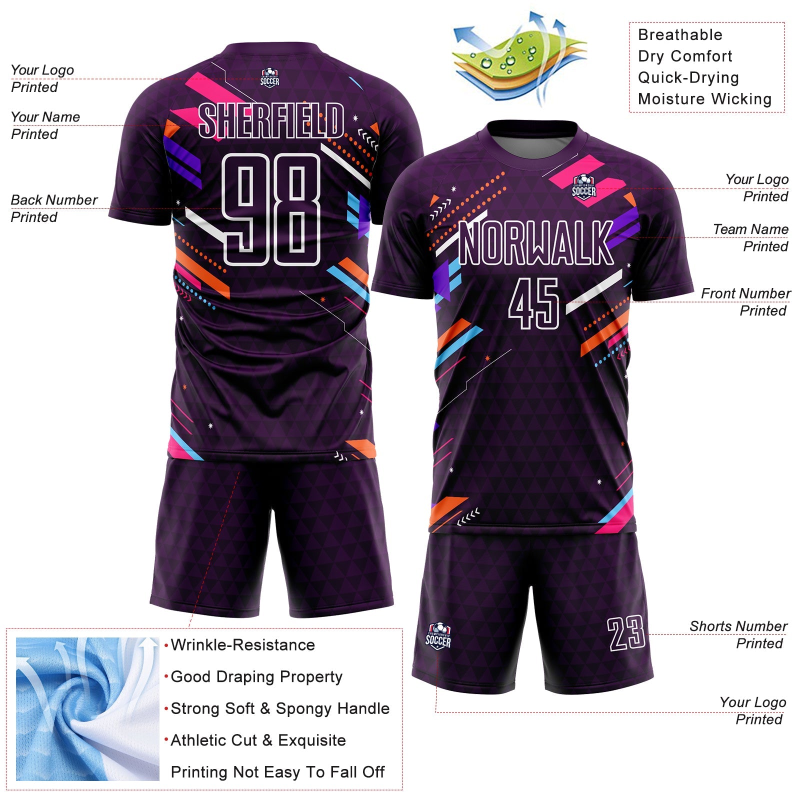 Custom Purple White Lines Sublimation Soccer Uniform Jersey - Sky-Custom