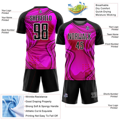 Custom Hot Pink Black-White Waves Sublimation Soccer Uniform Jersey - Sky-Custom