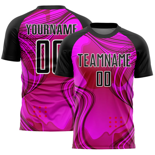 Custom Hot Pink Black-White Waves Sublimation Soccer Uniform Jersey - Sky-Custom