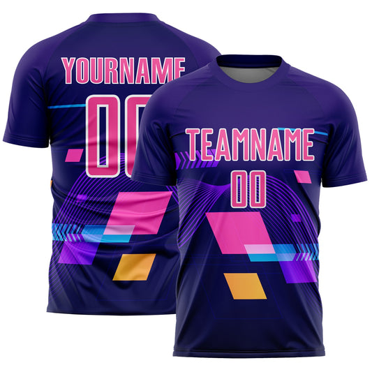 Custom Dark Purple Pink-White Geometric Shapes Sublimation Soccer Uniform Jersey - Sky-Custom