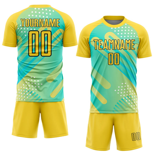 Custom Pea Green Yellow-Black Abstract Shapes Sublimation Soccer Uniform Jersey - Sky-Custom