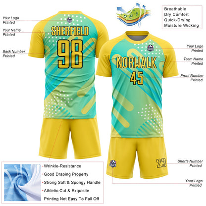 Custom Pea Green Yellow-Black Abstract Shapes Sublimation Soccer Uniform Jersey - Sky-Custom