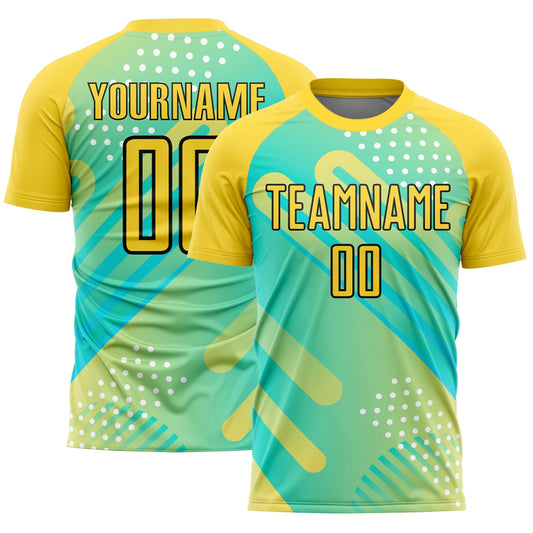 Custom Pea Green Yellow-Black Abstract Shapes Sublimation Soccer Uniform Jersey - Sky-Custom