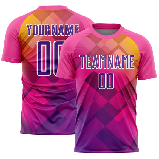 Custom Pink Purple-White Geometric Shapes Sublimation Soccer Uniform Jersey - Sky-Custom