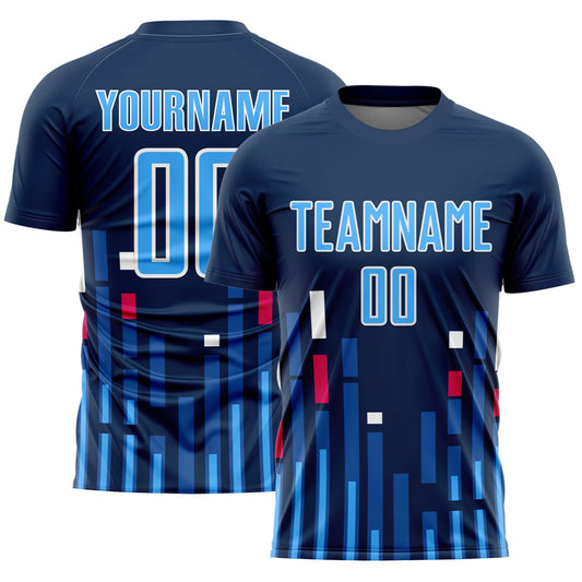 Custom US Navy Blue Sky Blue-White Lines Sublimation Soccer Uniform Jersey - Sky-Custom