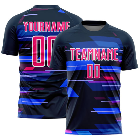 Custom Navy Pink-White Geometric Shapes Sublimation Soccer Uniform Jersey - Sky-Custom