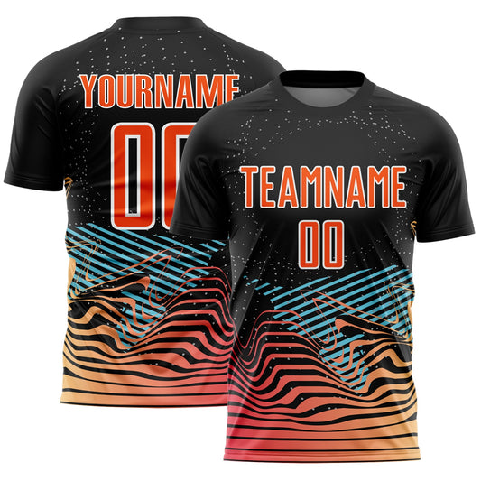 Custom Black Orange-White Lines Sublimation Soccer Uniform Jersey - Sky-Custom