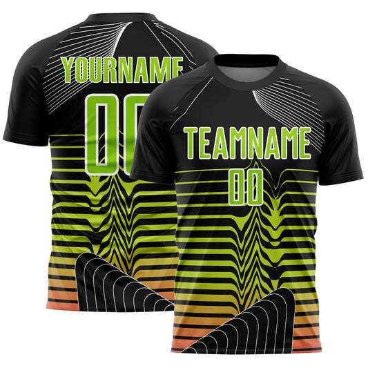 Custom Black Neon Green-White Lines Sublimation Soccer Uniform Jersey - Sky-Custom