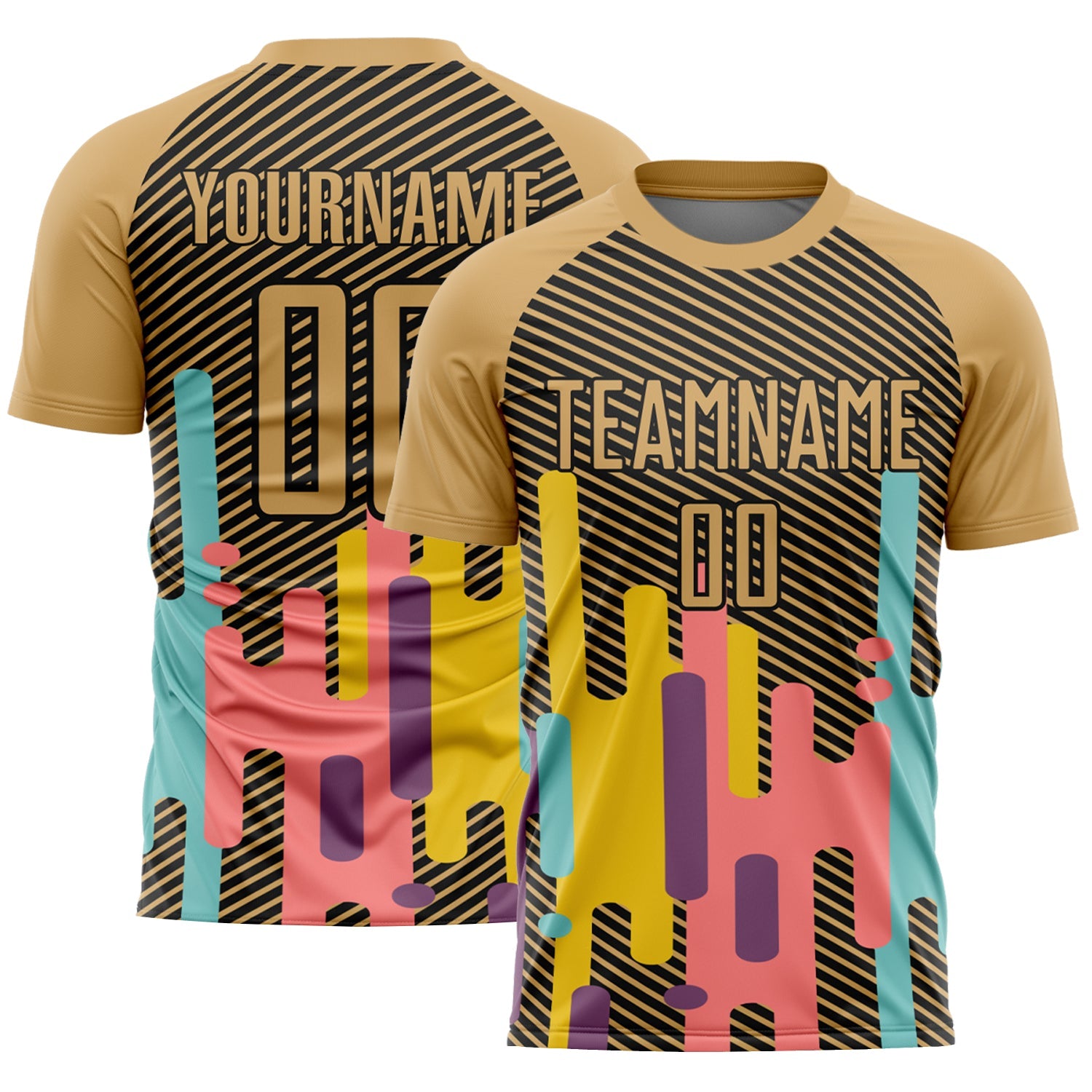Custom Old Gold Black Lines Sublimation Soccer Uniform Jersey - Sky-Custom