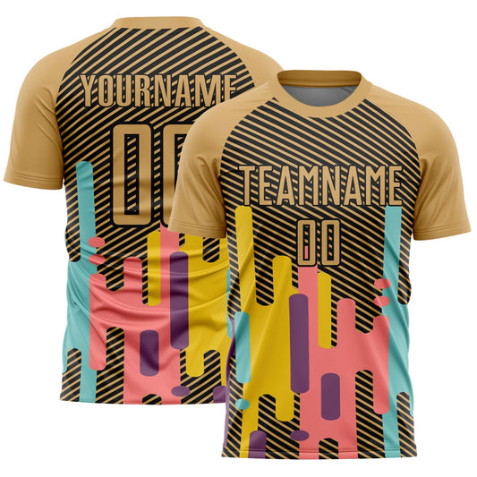 Custom Old Gold Black Lines Sublimation Soccer Uniform Jersey - Sky-Custom