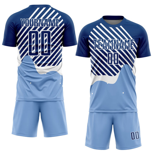 Custom Light Blue Royal-White Lines Sublimation Soccer Uniform Jersey - Sky-Custom