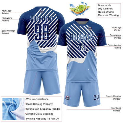Custom Light Blue Royal-White Lines Sublimation Soccer Uniform Jersey - Sky-Custom