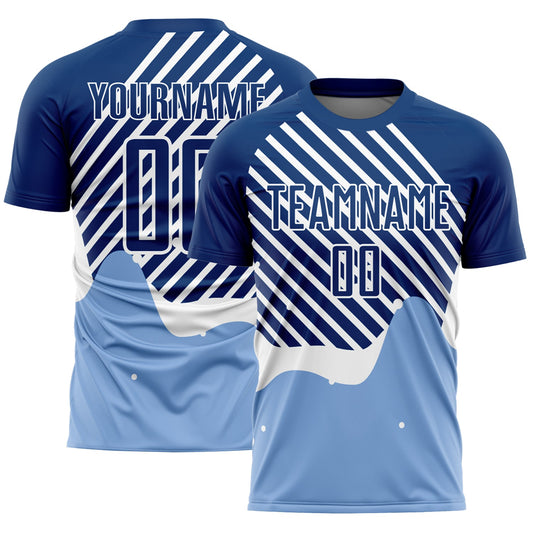 Custom Light Blue Royal-White Lines Sublimation Soccer Uniform Jersey - Sky-Custom