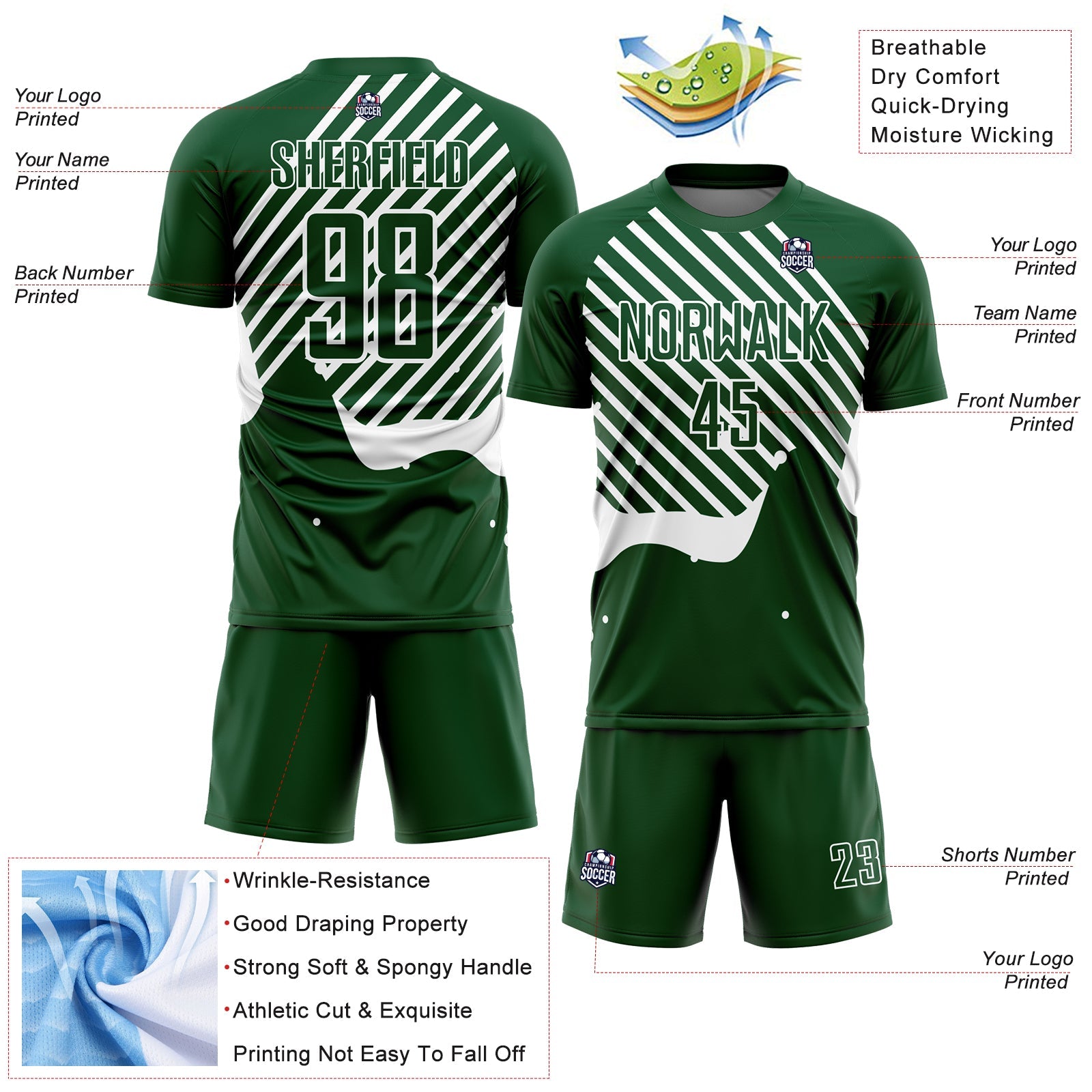 Custom Green White Lines Sublimation Soccer Uniform Jersey - Sky-Custom