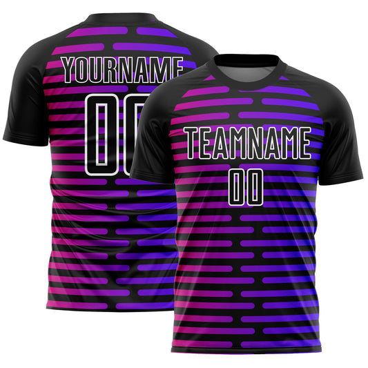 Custom Black Purple-Pink Lines Sublimation Soccer Uniform Jersey - Sky-Custom