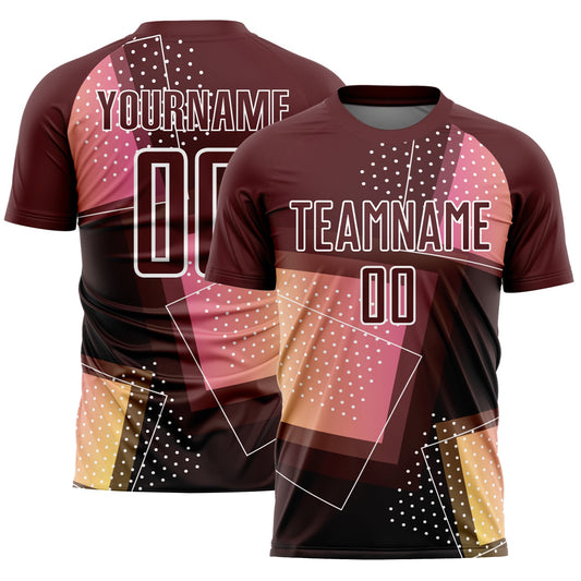 Custom Crimson White Geometric Shapes Sublimation Soccer Uniform Jersey - Sky-Custom