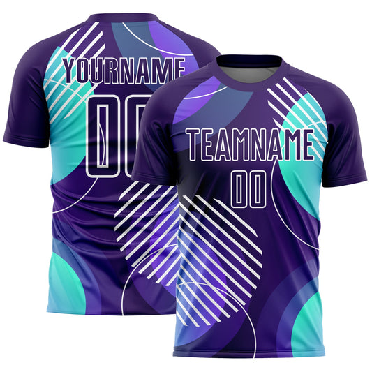 Custom Dark Purple White Geometric Shapes Sublimation Soccer Uniform Jersey - Sky-Custom