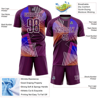 Custom Purple White Geometric Shapes Sublimation Soccer Uniform Jersey - Sky-Custom