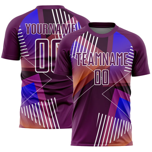 Custom Purple White Geometric Shapes Sublimation Soccer Uniform Jersey - Sky-Custom
