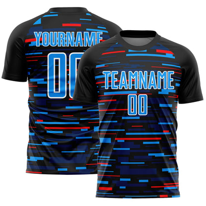 Custom Black Sky Blue-White Lines Sublimation Soccer Uniform Jersey - Sky-Custom