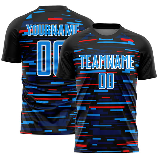 Custom Black Sky Blue-White Lines Sublimation Soccer Uniform Jersey - Sky-Custom