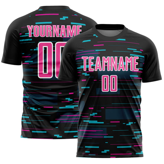 Custom Black Pink-White Lines Sublimation Soccer Uniform Jersey - Sky-Custom