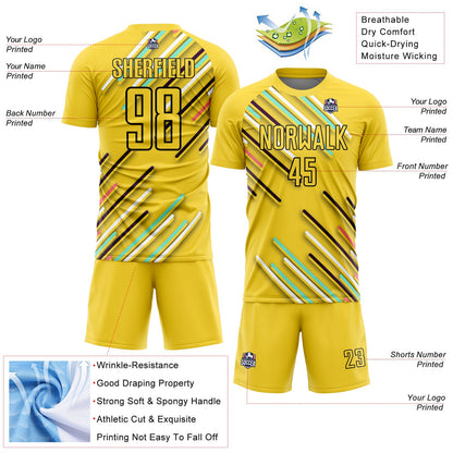 Custom Yellow Black Lines Sublimation Soccer Uniform Jersey - Sky-Custom