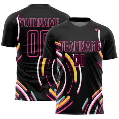 Custom Black Pink Lines Sublimation Soccer Uniform Jersey - Sky-Custom