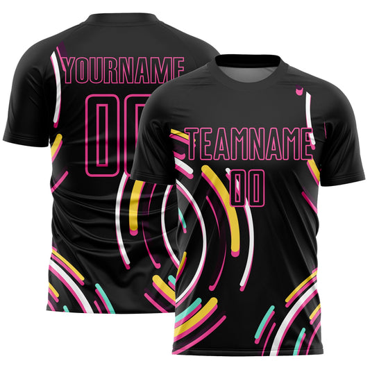Custom Black Pink Lines Sublimation Soccer Uniform Jersey - Sky-Custom