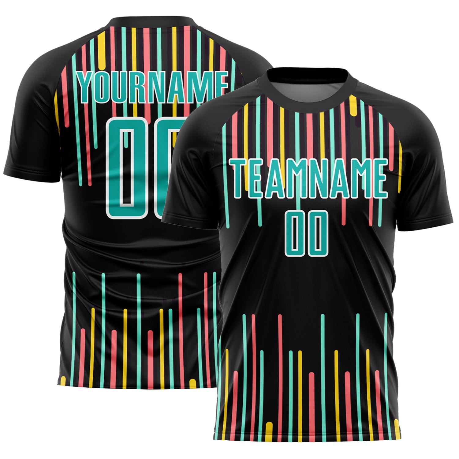 Custom Black Aqua-White Lines Sublimation Soccer Uniform Jersey - Sky-Custom