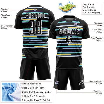 Custom Black White Lines Sublimation Soccer Uniform Jersey - Sky-Custom