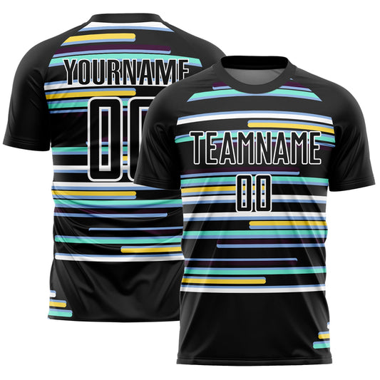 Custom Black White Lines Sublimation Soccer Uniform Jersey - Sky-Custom