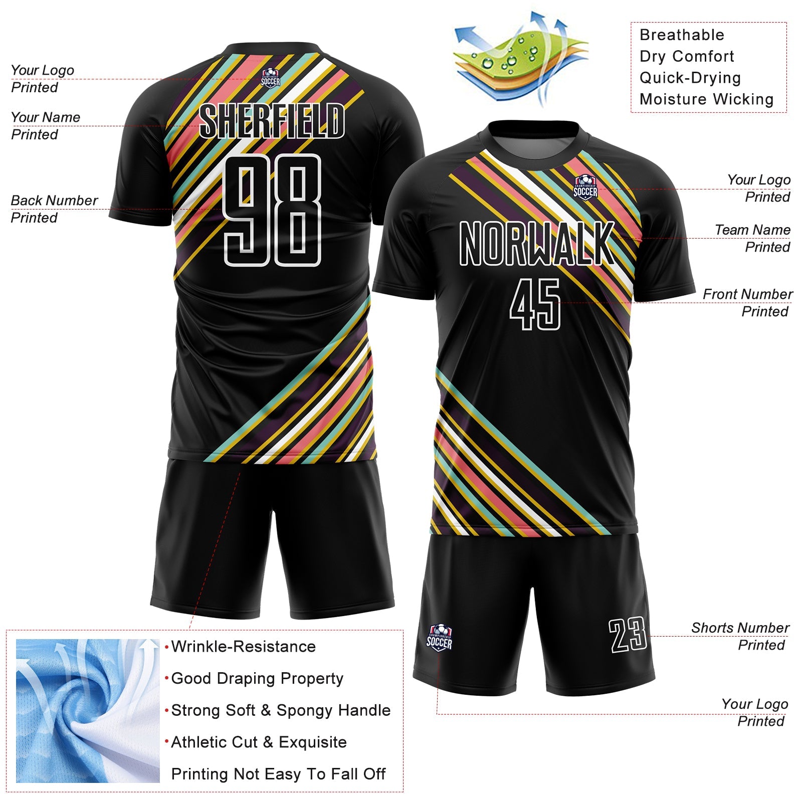 Custom Black White Lines Sublimation Soccer Uniform Jersey - Sky-Custom